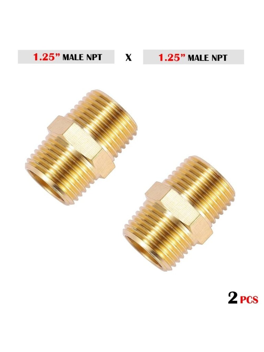 2 X Brass Pipe Hex Nipple 1-1/4" Male NPT X 1-1/4" Male NPT Fitting NEW